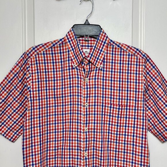 Peter Millar Red Blue & White Plaid Short Sleeve Button-Down Shirt Small Cotton - Picture 2 of 11